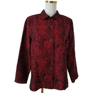 Christopher & Banks Blazer Jacket Top Women's Paisley Button Up Red Office